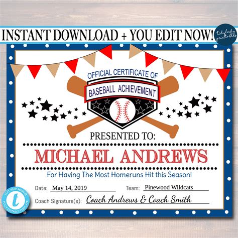 Free Baseball Certificate Template in Adobe Illustrator