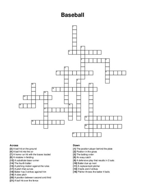Baseball Crossword Answer Key