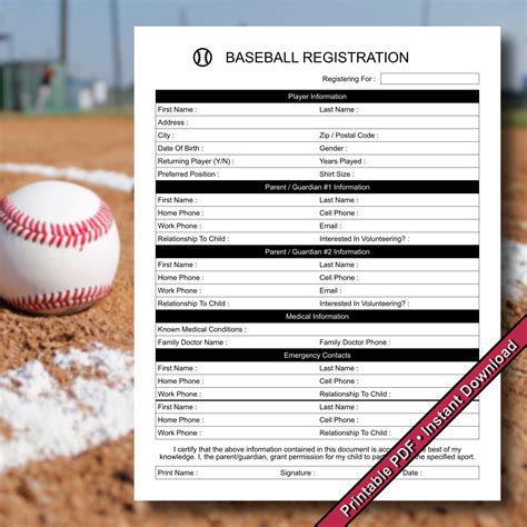 baseball ternaments registration form template