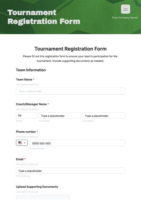 baseball tournament registration form template