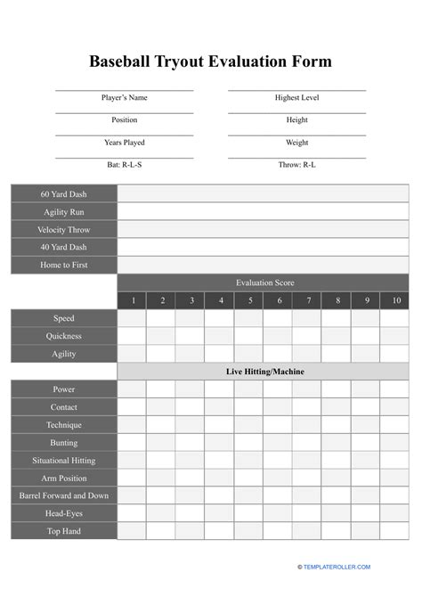 baseball tryout evaluation form template