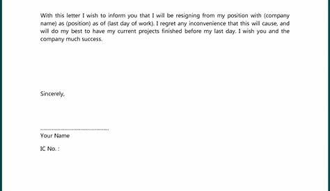 Basic Short Simple Resignation Letter Sample 30+ Notice s (FREE) TemplateArchive