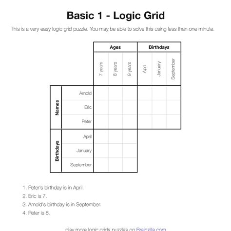 Basic 1 Logic Grid Answers