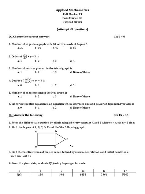 basic applied mathematics questions and answers pdf