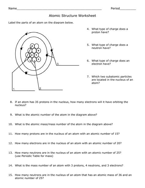 basic atomic structure worksheet answers