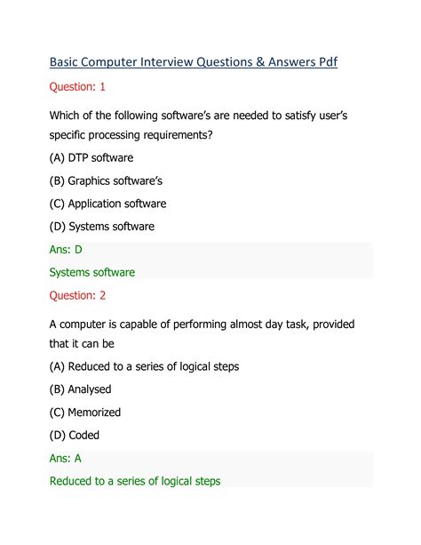 basic computer knowledge interview questions answers in english