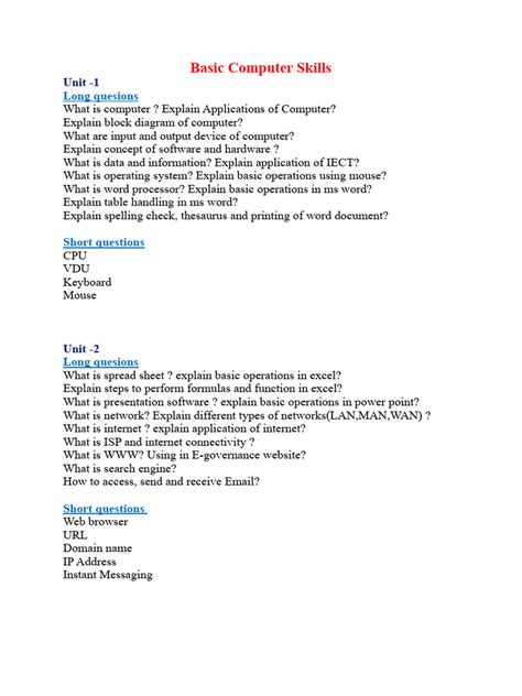 basic computer skills questions and answers pdf free download