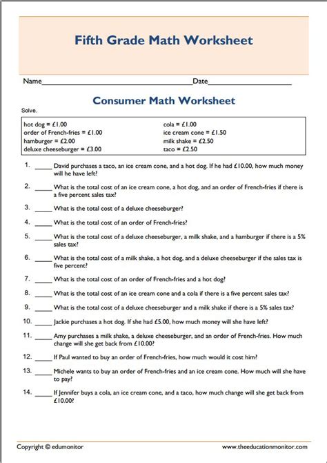 Basic Consumer Math Worksheets