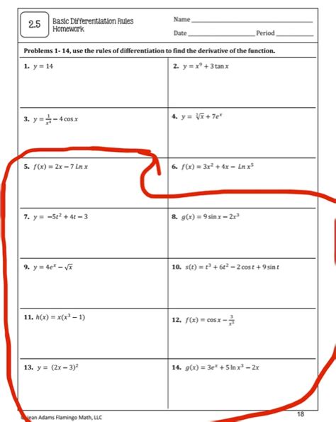 Basic Differentiation Rules Homework 2.5