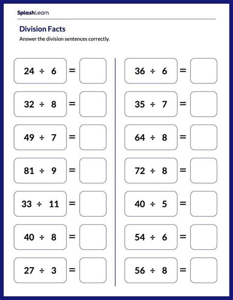 Basic Division Facts Examples