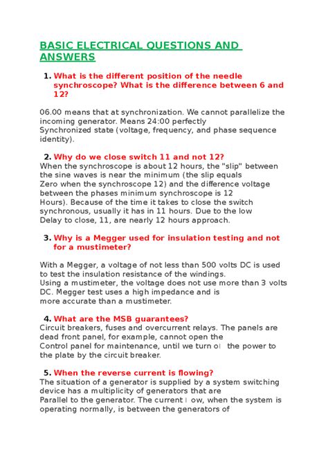 Basic Electrical Questions With Answers