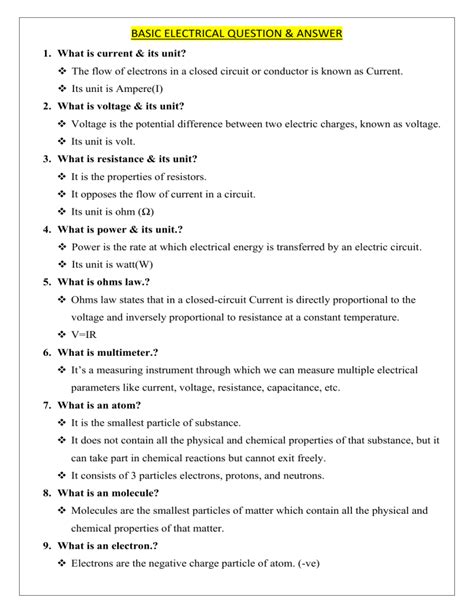 Basic Electricity Quiz With Answers
