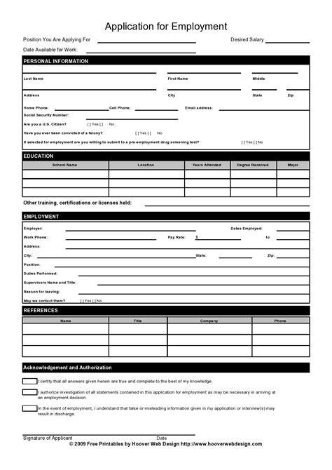 basic employment application form template