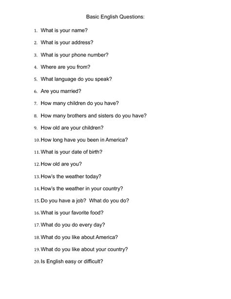 basic esl questions