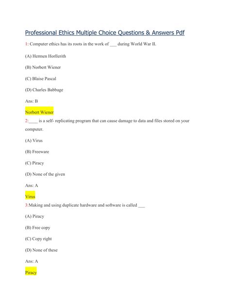 Basic Ethics Questions