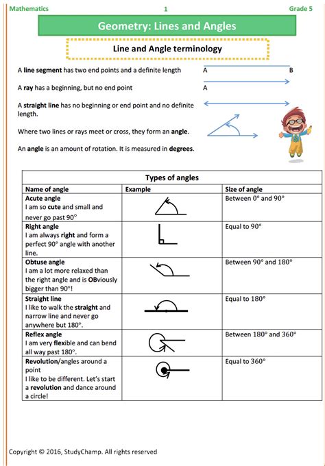 basic geometry worksheet for class 5