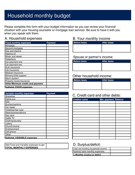 basic household budget