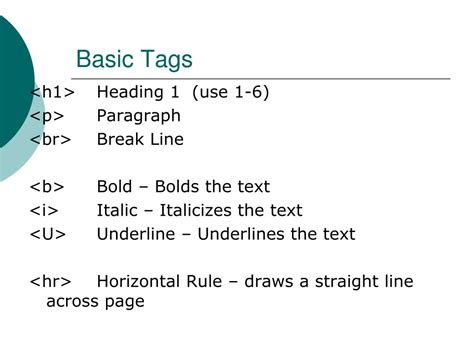 basic html tags with examples ppt