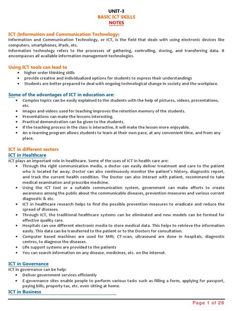 basic ict skills class 9 pdf notes