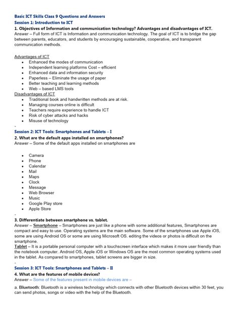 basic ict skills class 9 questions and answers pdf