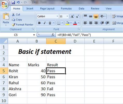 basic if statement excel