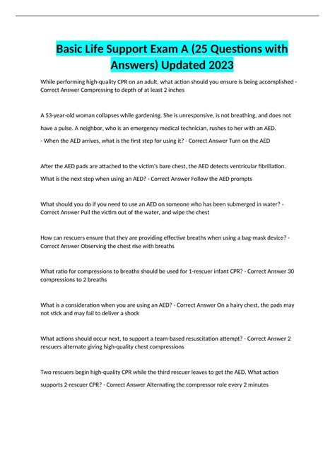 Basic Life Support Exam A Answers 25 Questions 2023