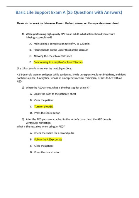 basic life support exam answers pdf