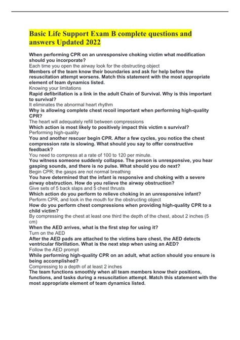 Basic Life Support Exam Version B