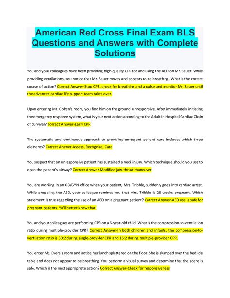 basic life support final exam answers red cross
