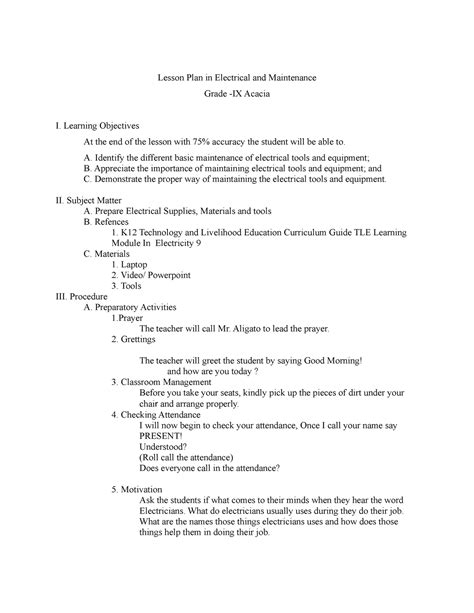 Basic Maintenance Of Electrical Tools And Equipment Lesson Plan