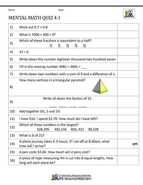 basic math questions for grade 4