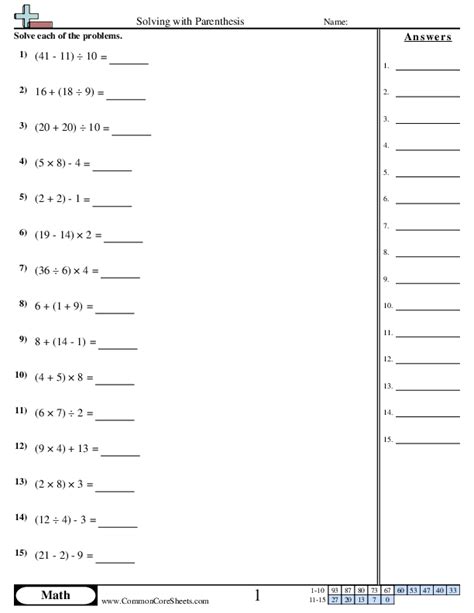 Basic Math With Parentheses Grade 3 Worksheets
