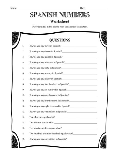 Basic Math Worksheet In Spanish