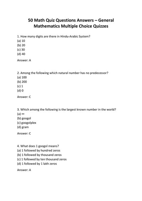 basic mathematics quiz questions and answers
