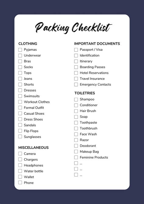 basic packing checklist