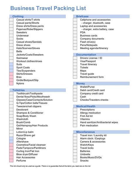 basic packing list pdf