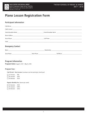 basic piano lesson registration form template