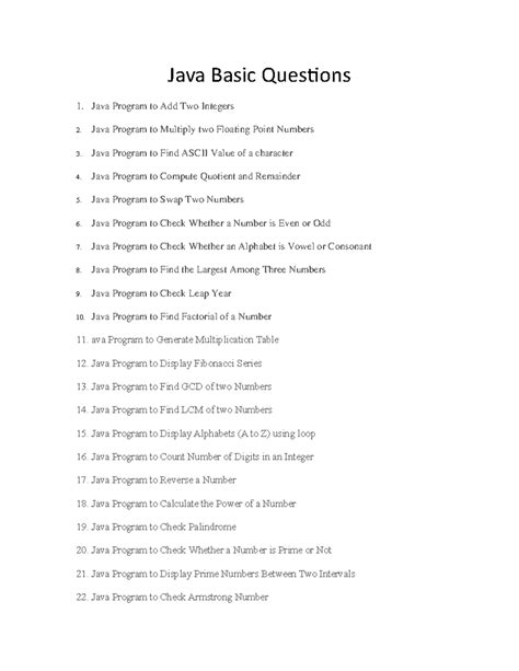basic programming questions in java