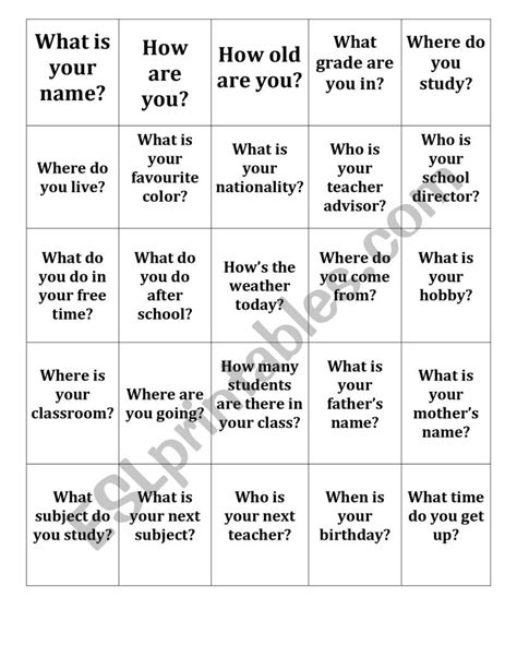basic questions for esl students
