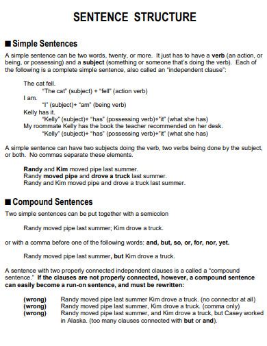 basic sentence structure with examples pdf