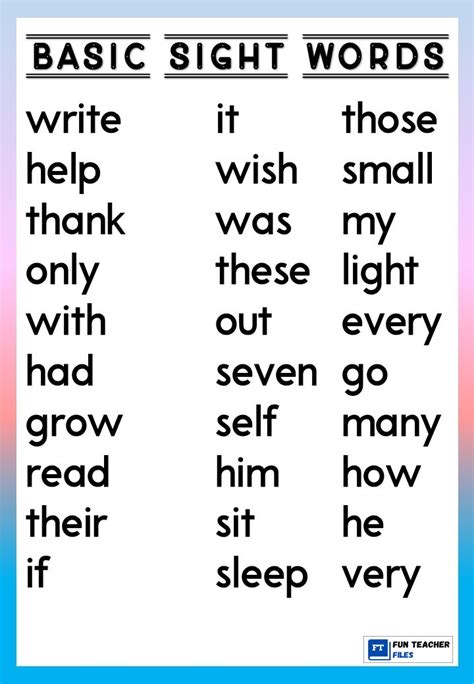 basic sight words for elementary