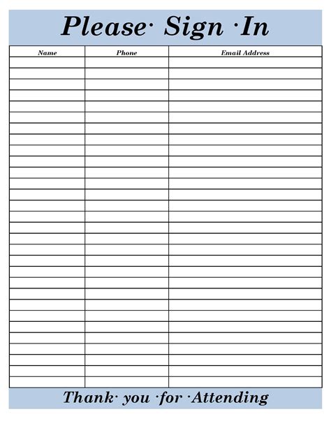 basic sign in sheet template