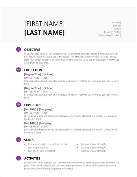 basic simple cv format word