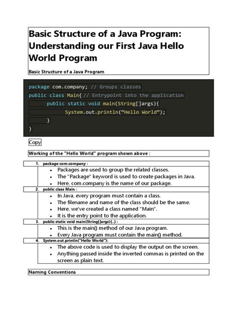 basic structure of java program pdf