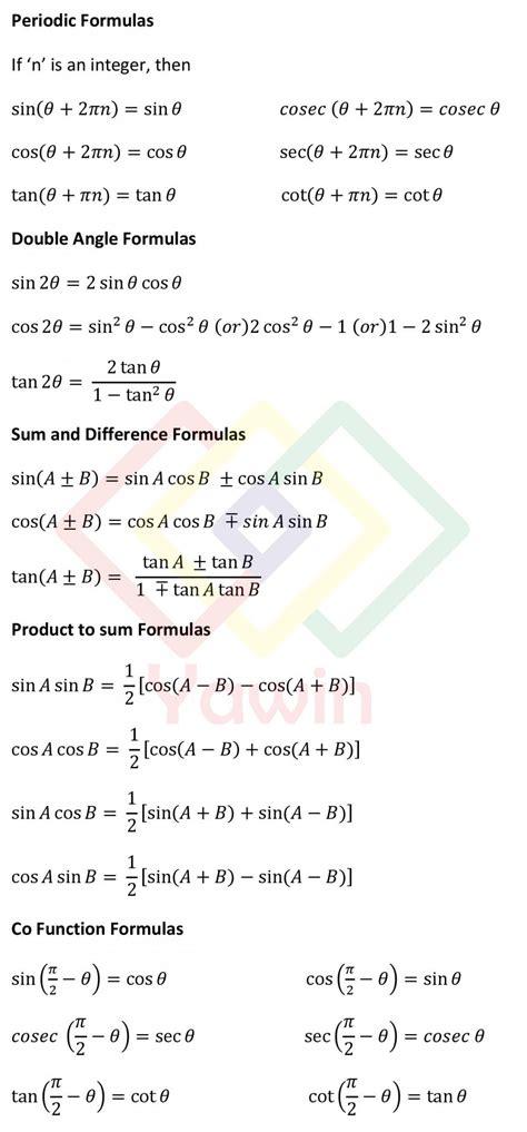 Basic Trigonometry Formula For Class 7