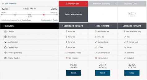 Basic Vs Standard Air Canada
