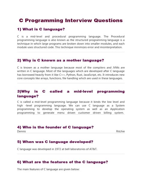 basics of c language interview questions