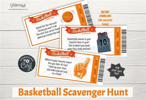 Basketball Themed Scavenger Hunt List Collection Scavenger hunt list