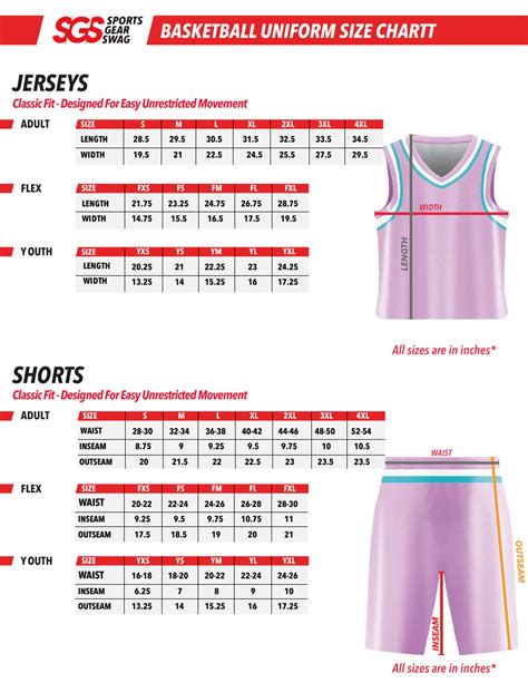 Basketball Uniform Size Chart