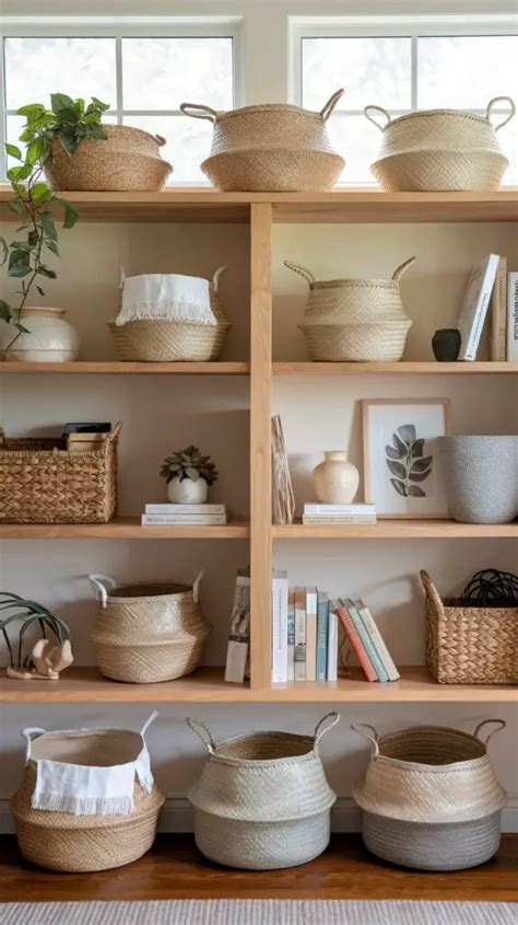 Baskets In Bookshelf